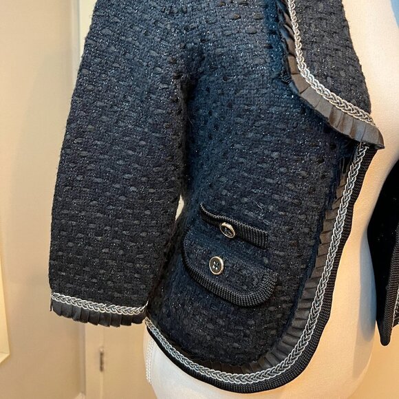 White House Black Market Black textured jacket with silver braiding, Size Small - Picture 2 of 15